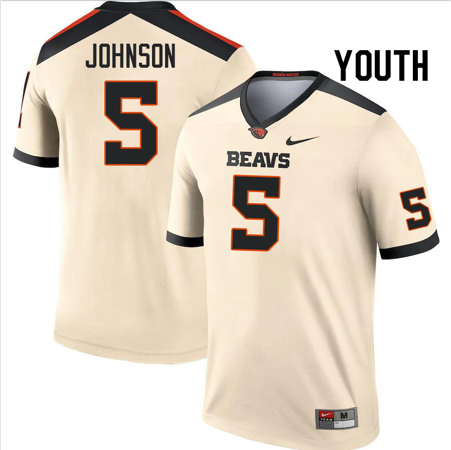 Youth #5 Gabarri Johnson Oregon State Beavers College Football Jerseys Stitched-Cream